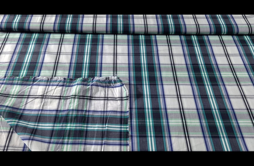 Poplin with Petrol-Black-Blue Medium Checkers Pattern Cotton Polyester Multi-Colored - 150cm