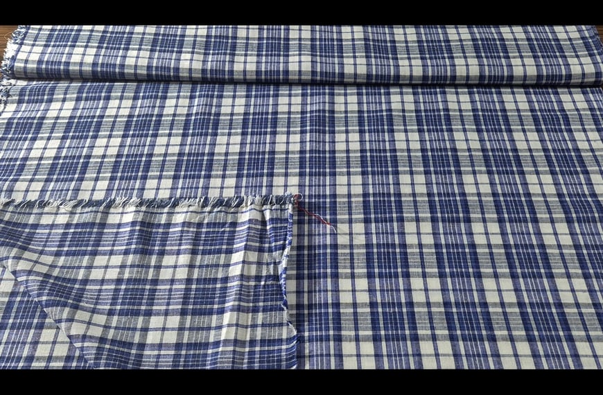 Poplin with Grey-Blue Checkers Print Viscose Linen Multi-Colored - 150cm