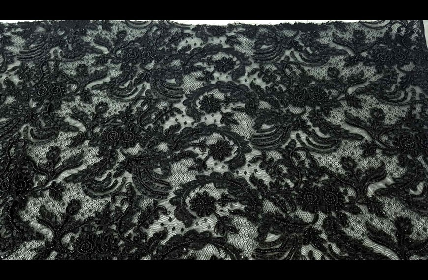 Lace with Flower & Long Pearls Polyester Single-Colored - 140cm