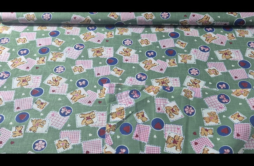 Popplin with Squares/Circles with Bears Cotton Polyester Multi-Colored - 150cm