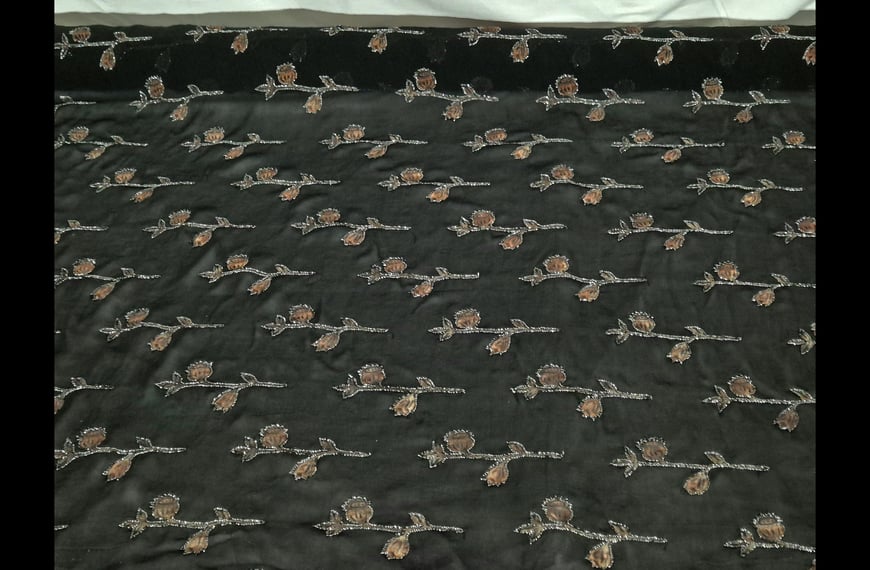 Muslin Silk Knitted Embossed Lurex Floral Multi-Colored-110cm Muslin Silk Knitted Embossed Lurex Floral Multi-Colored-110cm