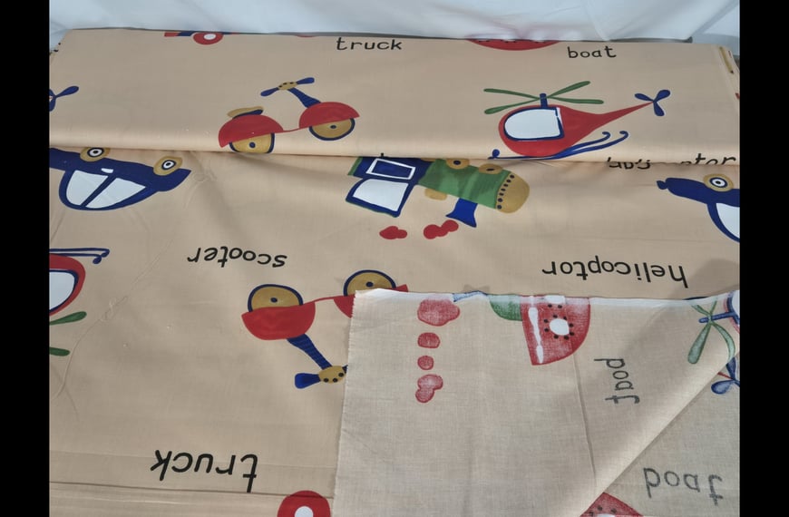 Sheeting with Cars/Ships/Helicopters for Kids Cotton Multi-Colored - 160cm