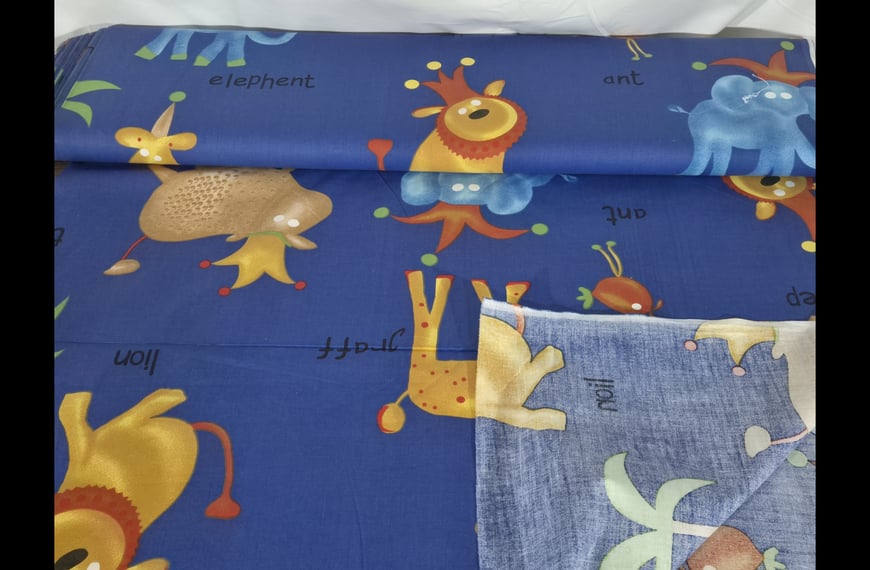 Sheeting with Blue/Ciel Animals for Kids Cotton Multi-Colored - 160cm