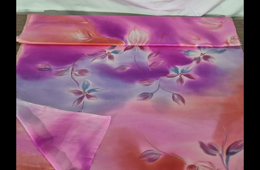 Satin with Water Patterns & Flowers like Drawing Silk Multi-Colored - 150cm