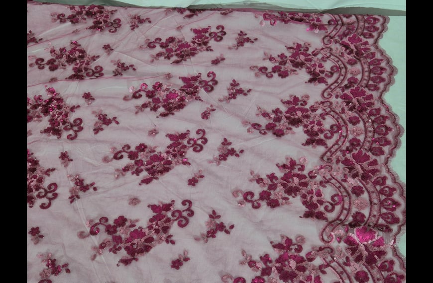 Tulle Embroidered with Sequins Polyester Single-Colored-130cm