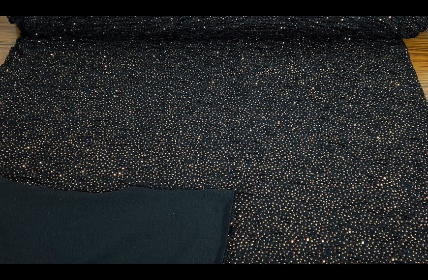 Jersey Crinkled with Bronze Polka Dots Foil Polyester Single-Colored - 150cm