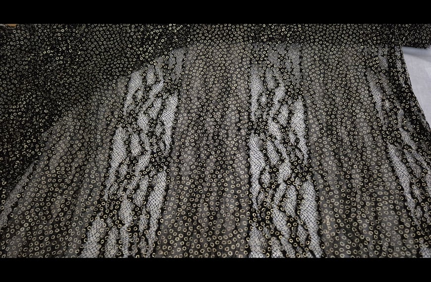 Lace/Mesh with Small Golden Polka Dots Polyester Elastine Single-Colored - 150cm