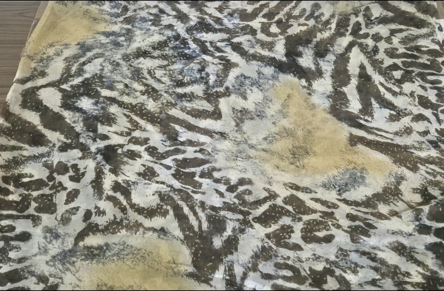 Muslin with Tiger Design & Foil Silk Multi-Colored - 130cm