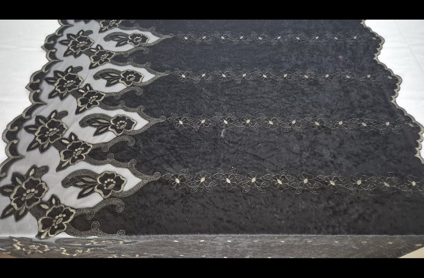 Velvet with Tulle & Knitted Flower Polyester Single-Colored - 100cm