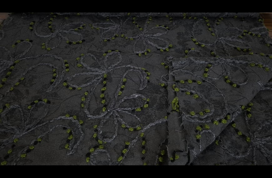 100% Wool with Knitted Flowers Multi-Colored - 150cm