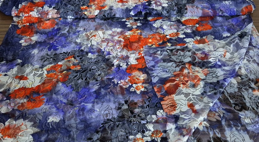 Lace with Flowers Polyester Stretch Multi-Colored-150cm Lace with Flowers Polyester Stretch Multi-Colored-150cm