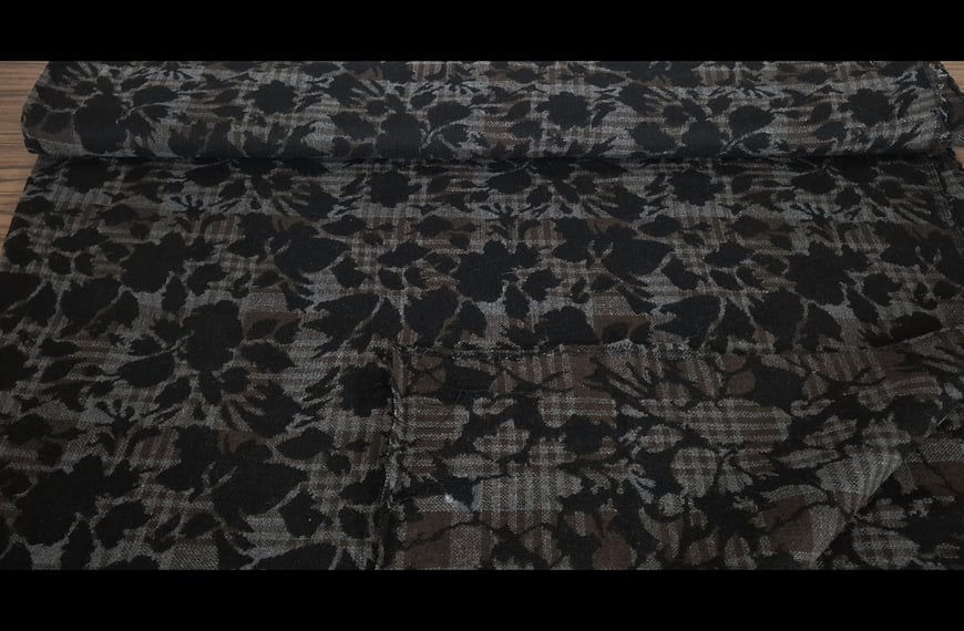 Jacquard with Flowers & Checkers Polyester Viscose Wool Multi-Colored - 150cm