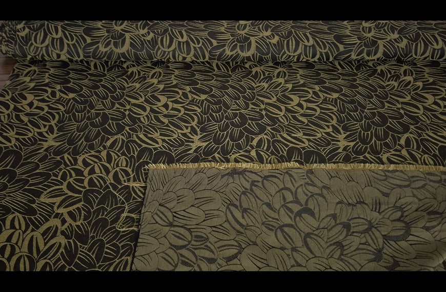 Jacquard with Black Small Leaves Viscose Cotton Multi-Colored - 150cm