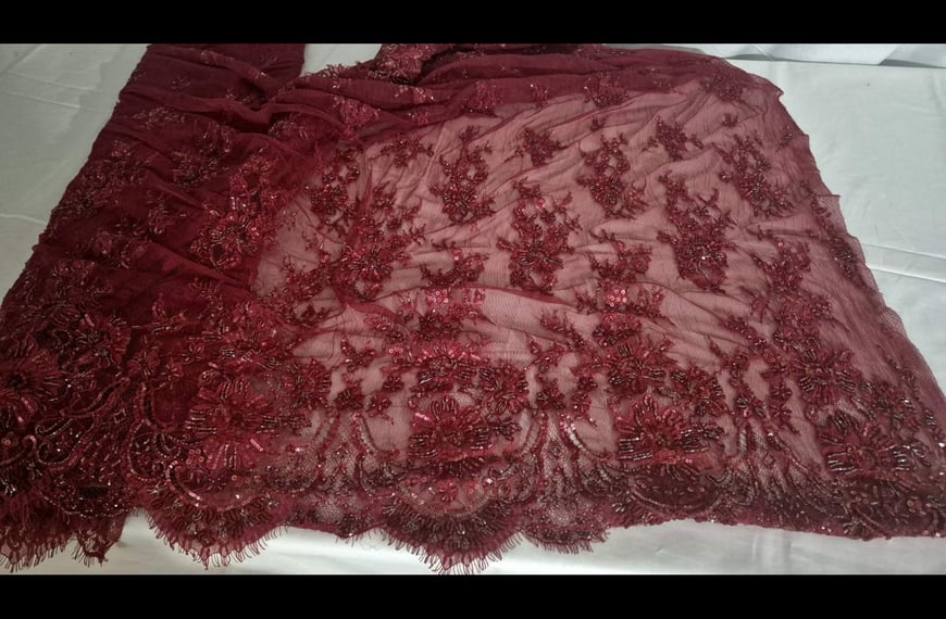 Lace from Europe with Pearls Nylon Single-Colored - 130cm