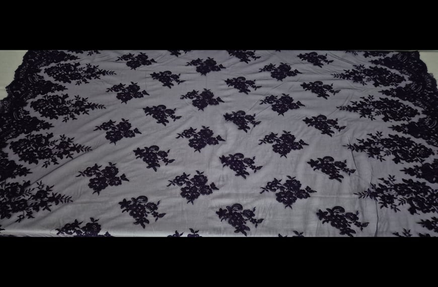 Lace Corded with Bouquets & Border Polyester Cotton Single-Colored - 130cm