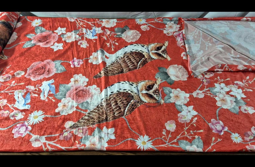 Velour Elastic Crush with Squirrel & Flower Polyester Multi-Colored - 130cm