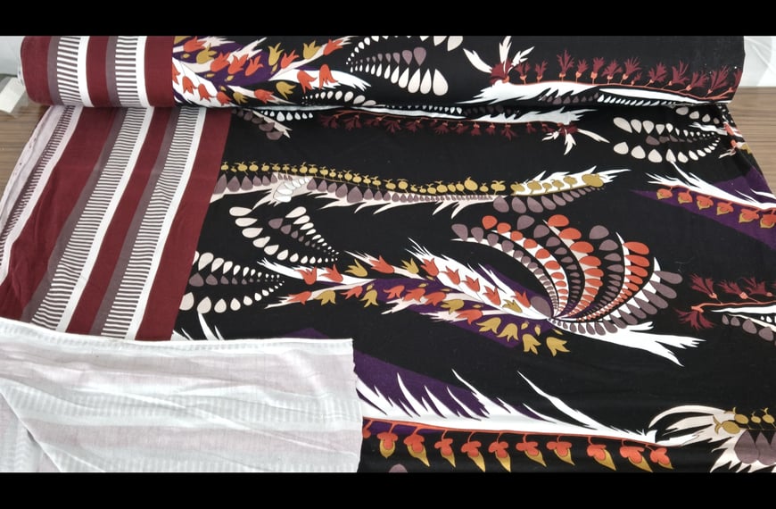 Mako Jersey with Lines & Feathers Viscose Elast Multi-Colored - 150cm