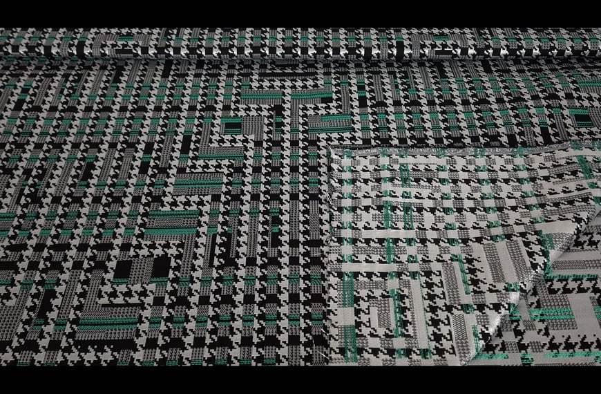 Brocade Metallic with Pie De Poule Polyester Viscose Multi-Colored - 150cm