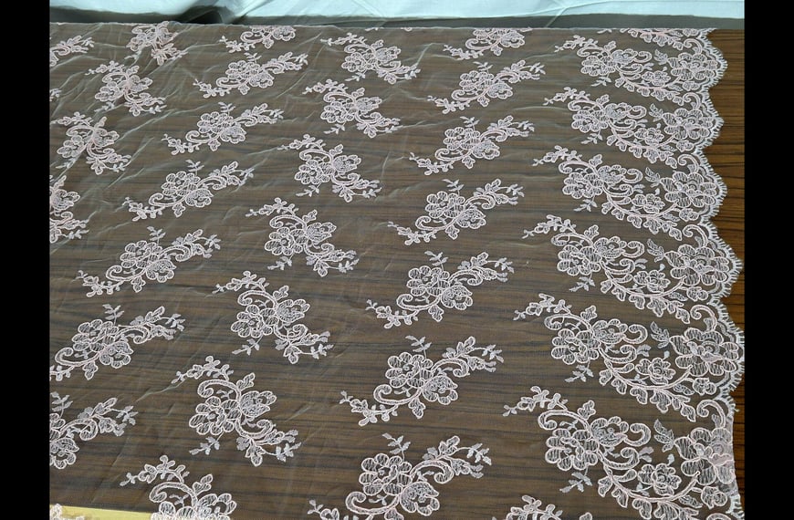 Lace Corded with Bouquets Naylon Single-Colored - 140cm