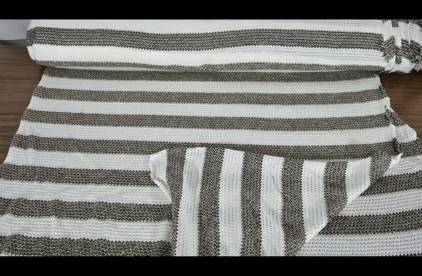 Knitted Elastic with Golden Wide Stripe Viscose Polyester Lurex Multi-Colored - 150cm