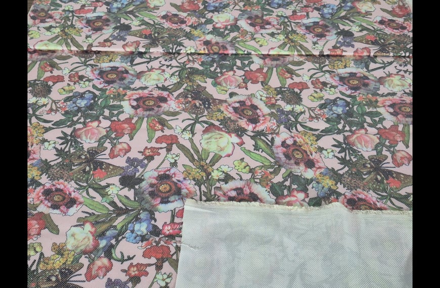 Pique with Big Flowers Polyester Cotton Elast Multi-Colored - 150cm