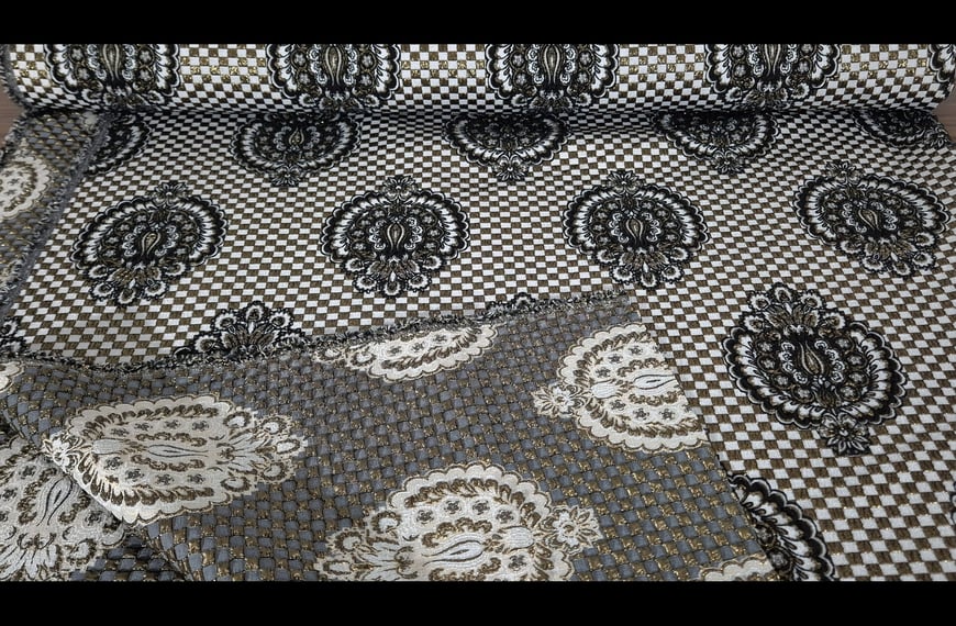 Jacquard with Flowers Polyester Metallic Elast Multi-Colored - 150cm