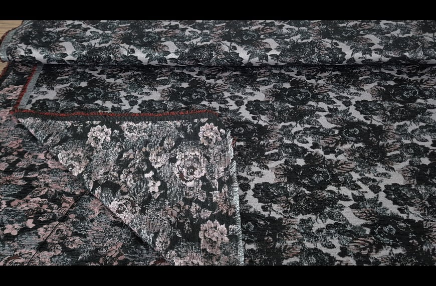 Jacquard with Red Flower Polyester Multi-Colored - 150cm