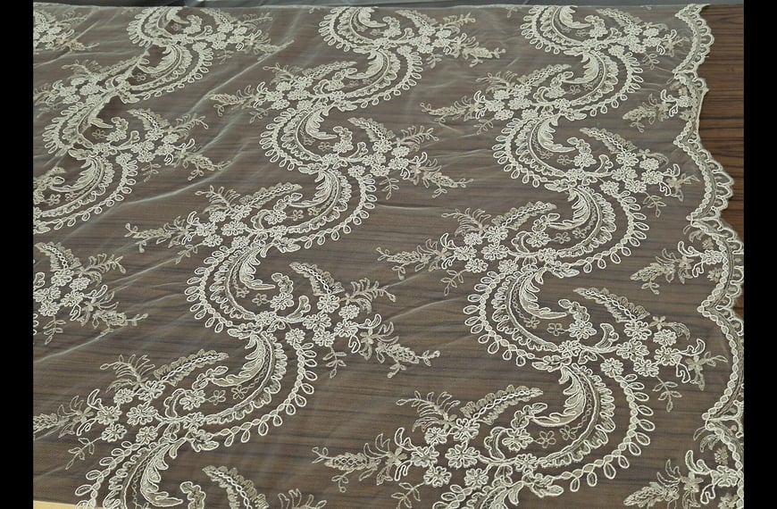 Lace Guipure with Cord & Paislies from France Cotton Polyester Acetat Single-Colored - 150cm