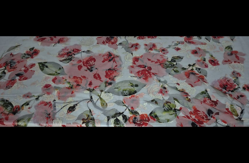 Mesh Tulle with Red Roses Polyester Multi-Colored - 150cm