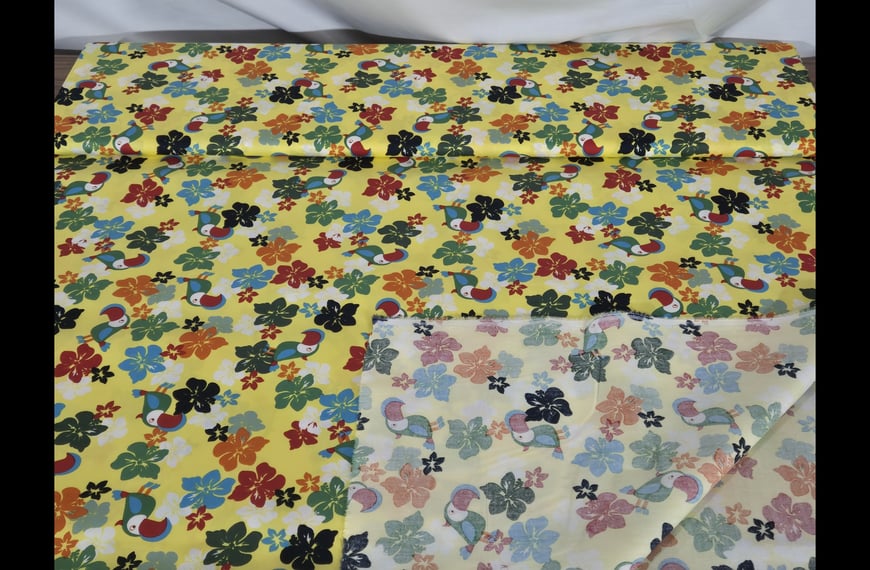 Poplin with Parrot & Flower Cotton Multi-Colored - 150cm