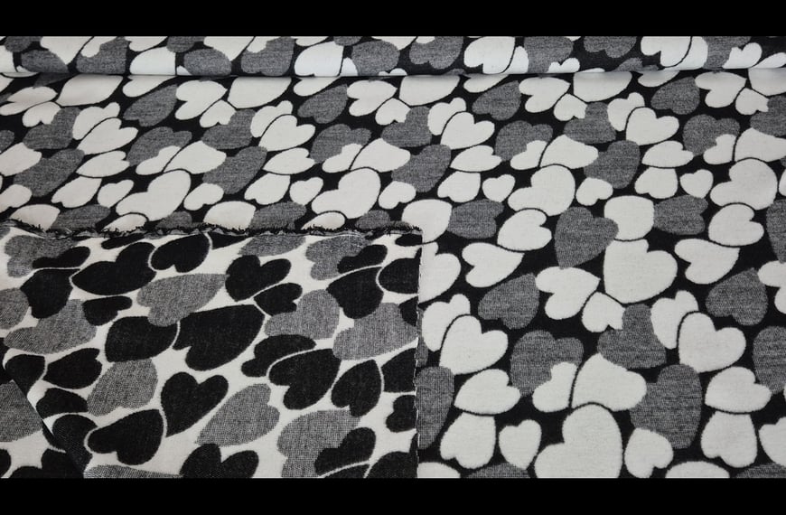 Velour with Hearts Design Polyester Viscose Elast Multi-Colored - 150cm