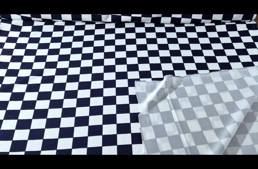 Jersey with Blue Squares Polyester Elast Multi-Colored - 150cm