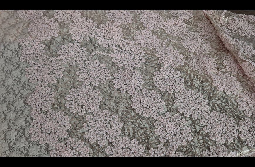 Lace with Flowers & Sequins Polyester Single-Colored - 140cm