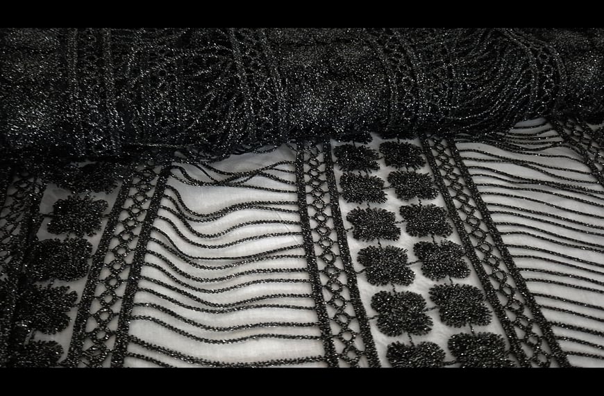 Lace Guipure with Fringes & Daisies Polyester Cotton Single-Colored - 120cm