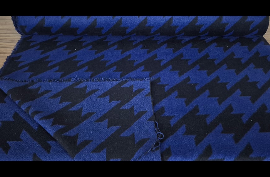 Coat with Pile & Big Pie De Poule Polyester Cotton Multi-Colored - 150cm