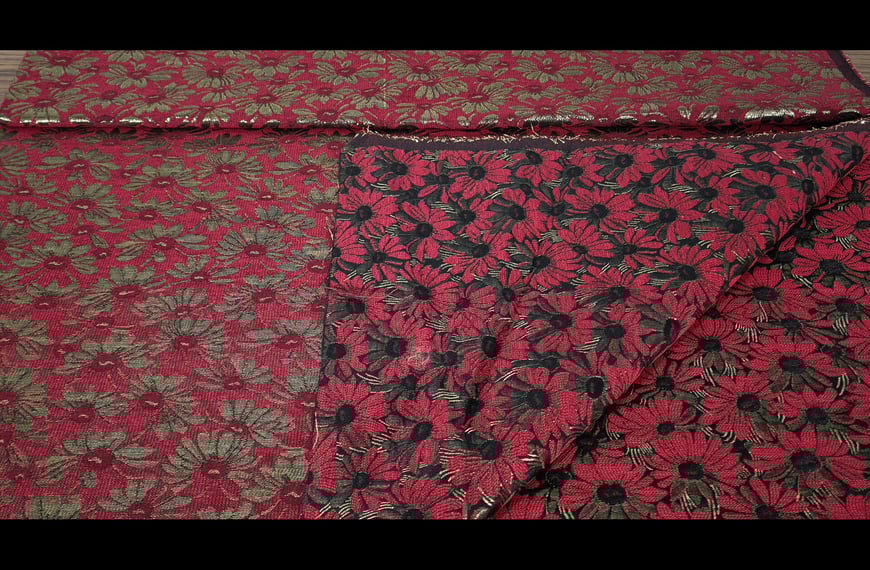 Brocade with Golden Daisies Polyester Cotton Metallic Multi-Colored - 150cm