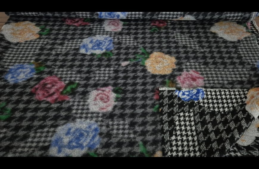 Mohair with Pie De Poule & Roses Wool Viscose Polyester Multi-Colored 150cm Width - 150cm