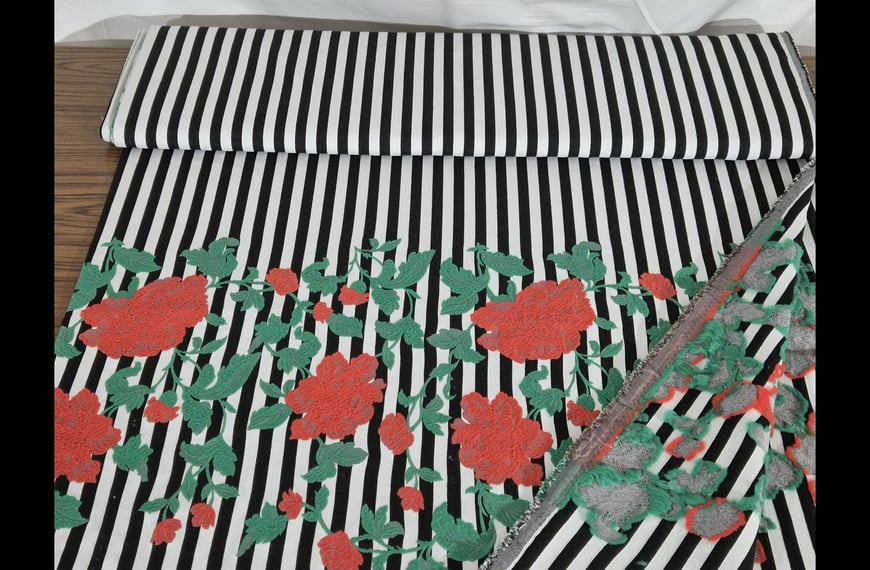 Jacquard with Stripes & Roses Polyester Elast Multi-Colored - 130cm
