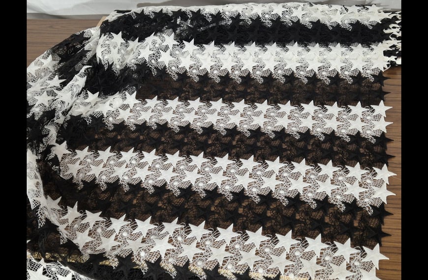 Lace Guipure with Stars in Stripes Polyester Multi-Colored - 150cm