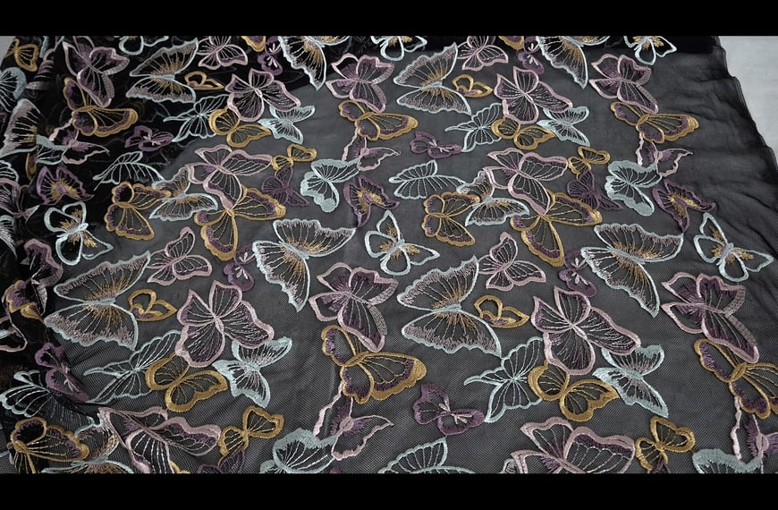 Mesh with Butterflies Polyester Viscose Multi-Colored - 150cm