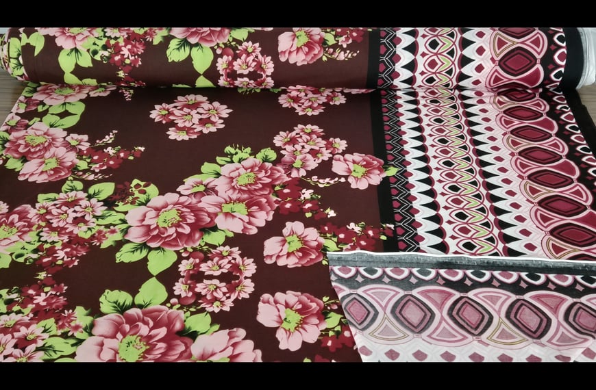Jersey with Flowers & Stripes Polyester Elast Multi-Colored - 150cm