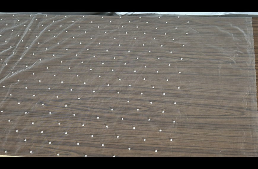 Mesh Tulle with Scattered Pearls Polyester Single-Colored-150cm