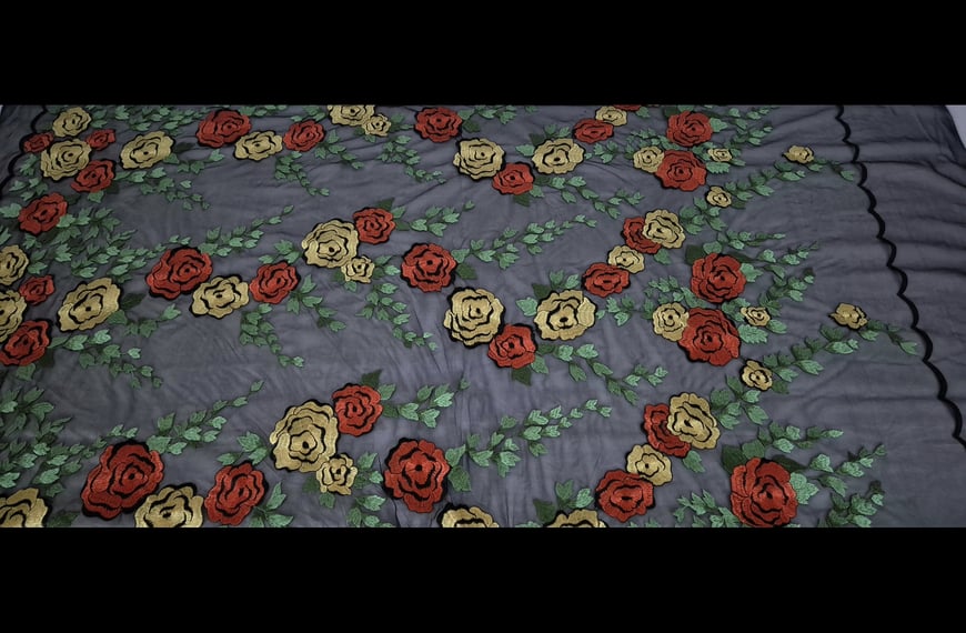 Lace Tulle with Roses Polyester Multi-Colored - 150cm
