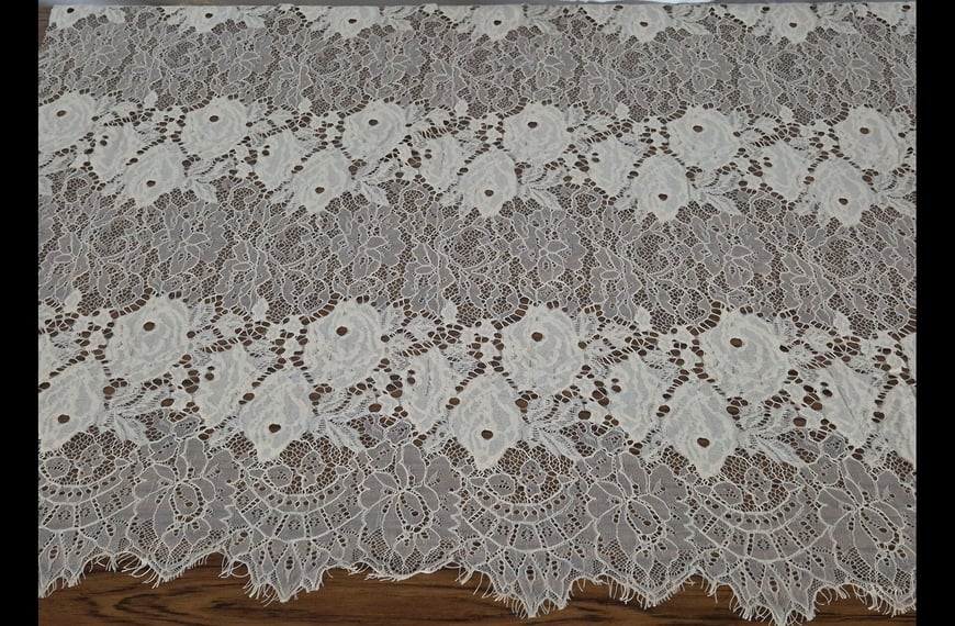  Lace with Vertical Roses like Stripes Polyester Single-Colored - 140cm