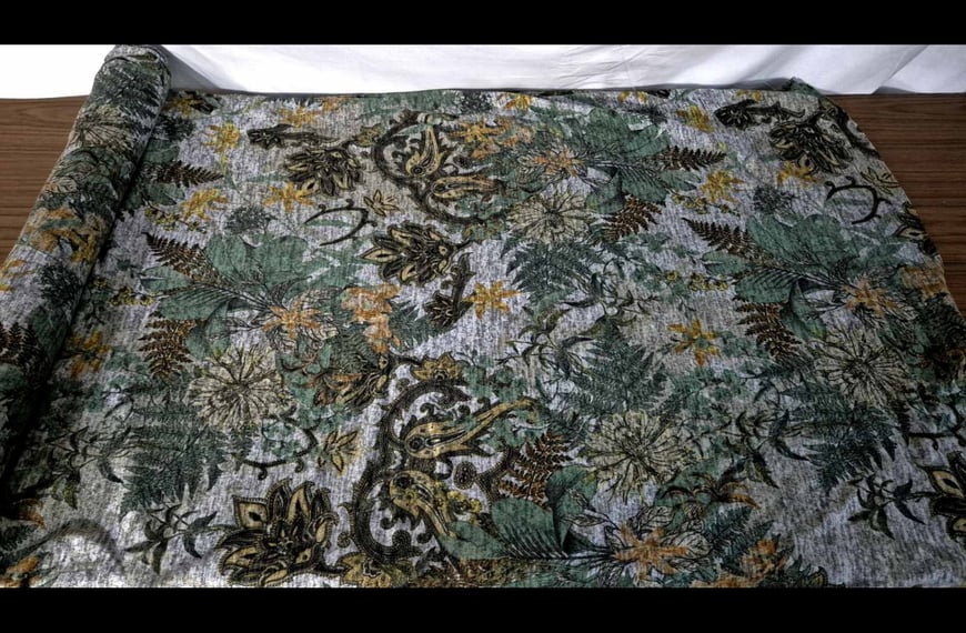 Knit with Flowers & Green Leaves Polyester Acetat Elast Multi-Colored - 150cm