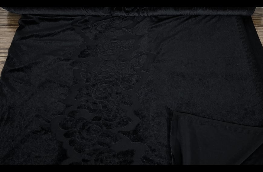 Velvet with Roses & Muslin Devore Polyester Elast Single-Colored - 150cm