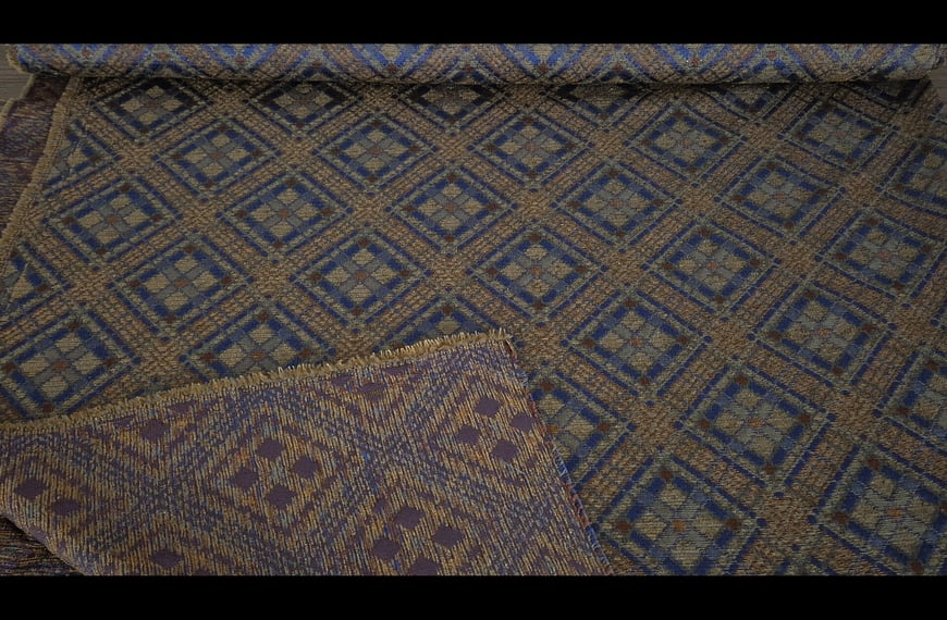 Brocade with Royal Blue Rhombuses & Lurex Polyester Multi-Colored - 150cm