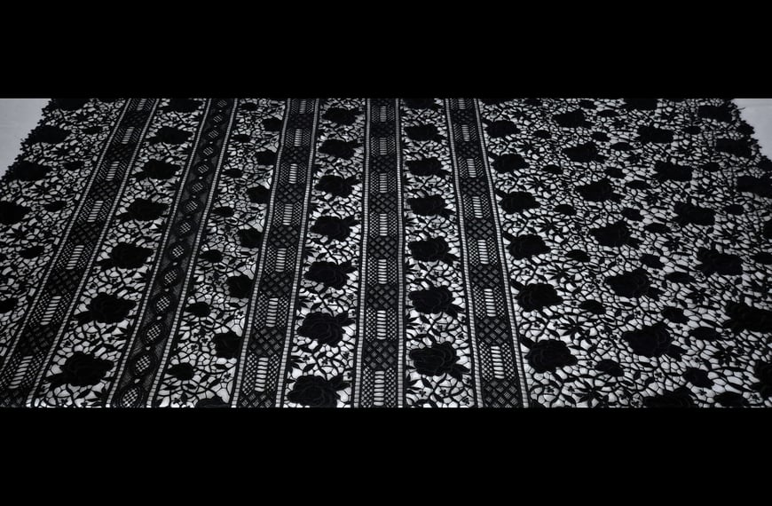 Lace Guipure with Flowers & Stripes Polyester Single-Colored - 150cm