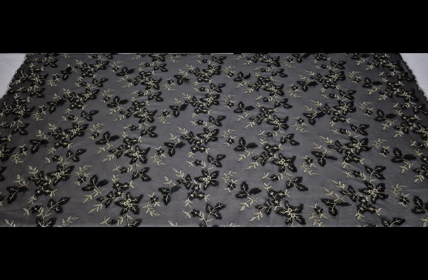 Lace with Golden Branches & 3D Flowers Polyester Multi-Colored - 130cm