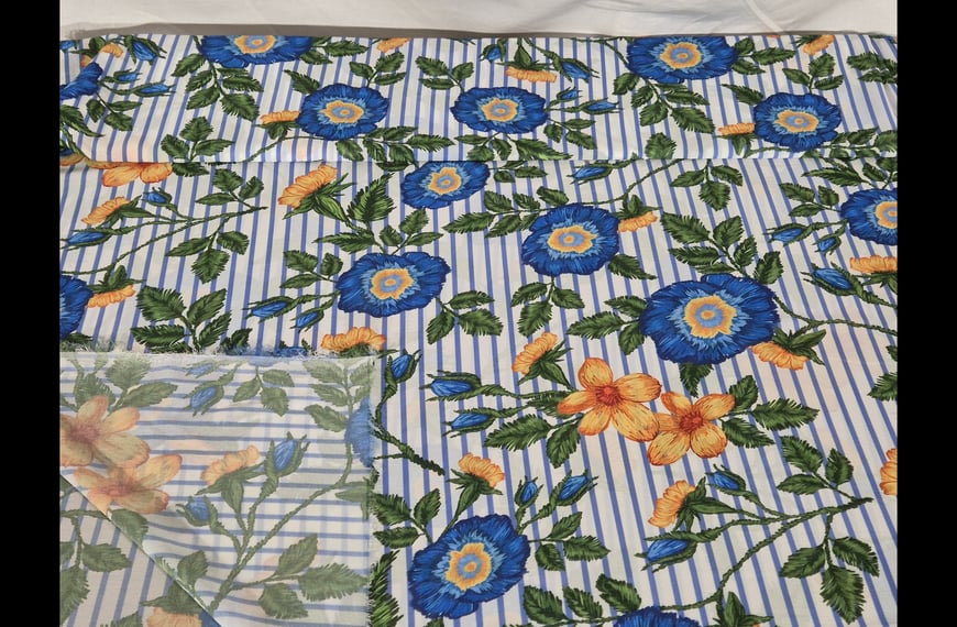 Muslin with Stripes & Flowers Polyester Multi-Colored - 150cm